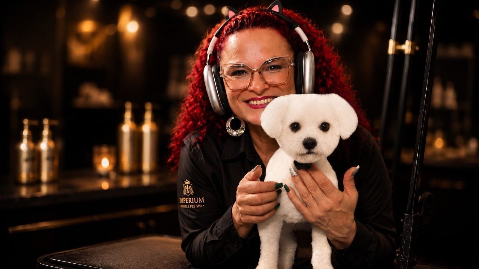 Pet parent embracing their dog at Imperium luxury grooming